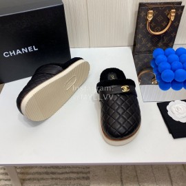 Chanel Winter Wool Slippers For Women Black