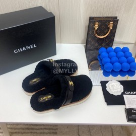 Chanel Winter Velvet Wool Slippers For Women Black