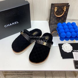 Chanel Winter Velvet Wool Slippers For Women Black
