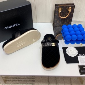 Chanel Winter Velvet Wool Slippers For Women Black