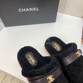 Chanel Winter Velvet Wool Slippers For Women Black