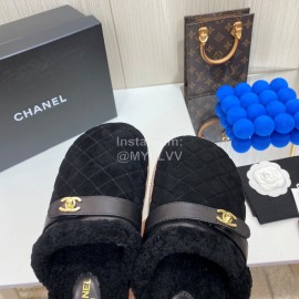 Chanel Winter Velvet Wool Slippers For Women Black