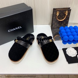 Chanel Winter Velvet Wool Slippers For Women Black
