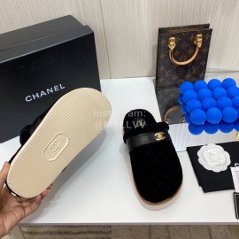 Chanel Winter Velvet Wool Slippers For Women Black