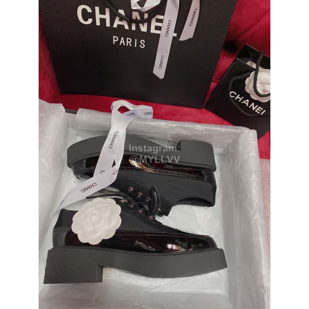 Chanel Calfskin Lace Up Thick Soled Shoes For Women Black