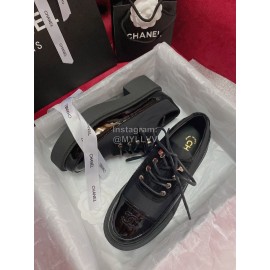 Chanel Calfskin Lace Up Thick Soled Shoes For Women Black
