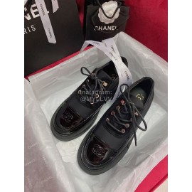 Chanel Calfskin Lace Up Thick Soled Shoes For Women Black