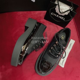 Chanel Calfskin Lace Up Thick Soled Shoes For Women Black