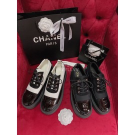 Chanel Calfskin Lace Up Thick Soled Shoes For Women Black