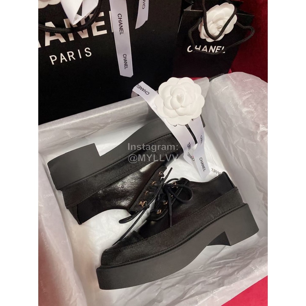 Chanel Calfskin Lace Up Thick Soled Shoes For Women