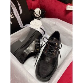 Chanel Calfskin Lace Up Thick Soled Shoes For Women
