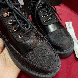 Chanel Calfskin Lace Up Thick Soled Shoes For Women