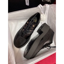 Chanel Calfskin Lace Up Thick Soled Shoes For Women