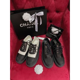 Chanel Calfskin Lace Up Thick Soled Shoes For Women