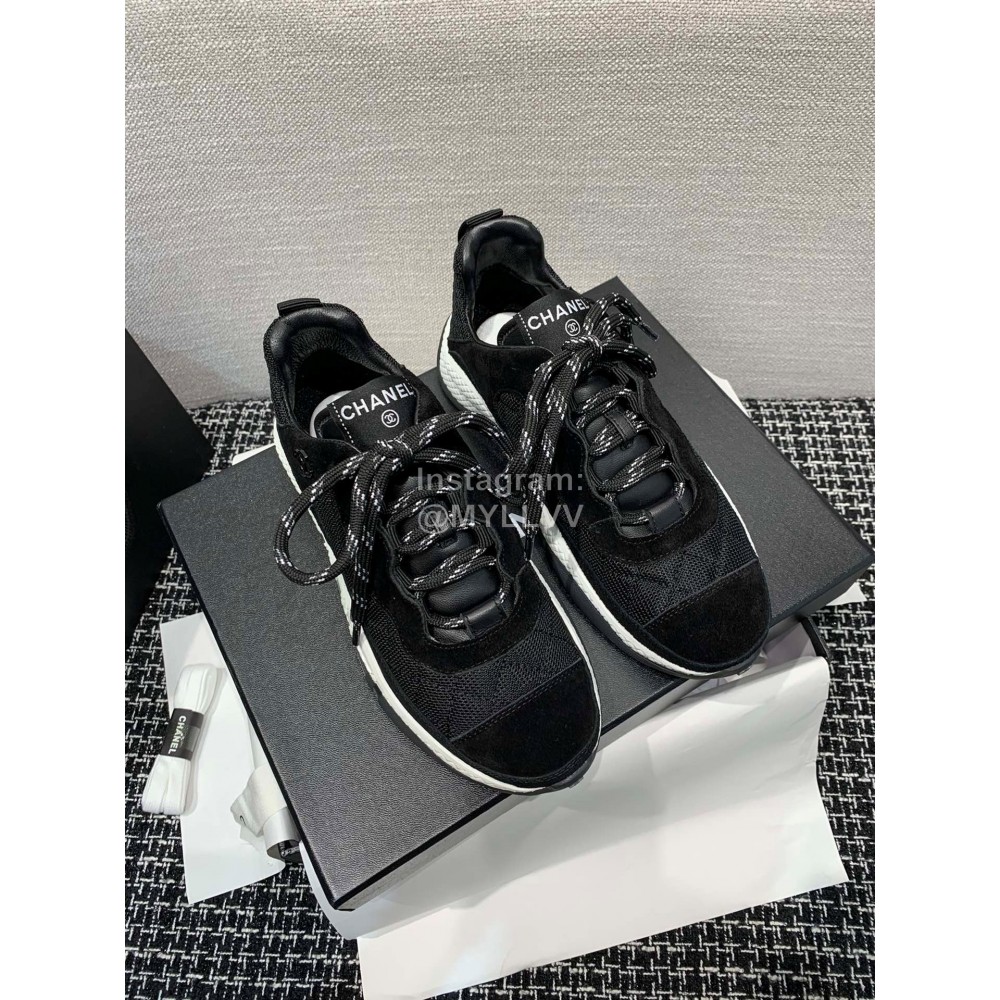 Chanel Mesh Lace Up Sneakers For Men And Women Black