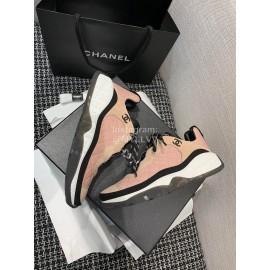 Chanel Mesh Lace Up Sneakers For Men And Women Pink