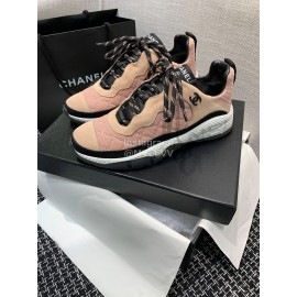 Chanel Mesh Lace Up Sneakers For Men And Women Pink