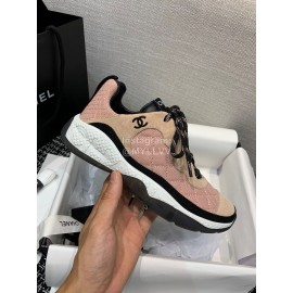 Chanel Mesh Lace Up Sneakers For Men And Women Pink