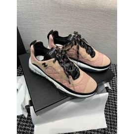Chanel Mesh Lace Up Sneakers For Men And Women Pink