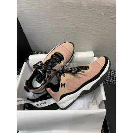 Chanel Mesh Lace Up Sneakers For Men And Women Pink