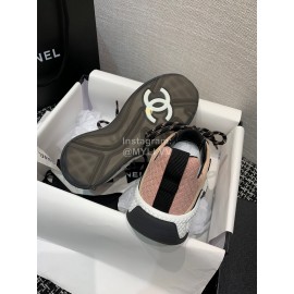 Chanel Mesh Lace Up Sneakers For Men And Women Pink