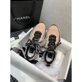 Chanel Mesh Lace Up Sneakers For Men And Women Pink