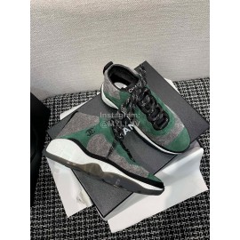 Chanel Mesh Lace Up Sneakers For Men And Women Green