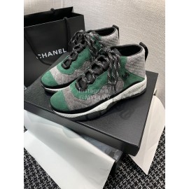 Chanel Mesh Lace Up Sneakers For Men And Women Green