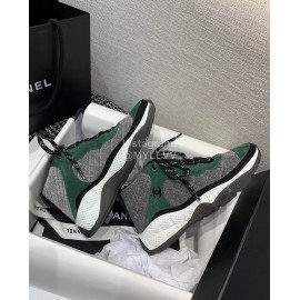 Chanel Mesh Lace Up Sneakers For Men And Women Green