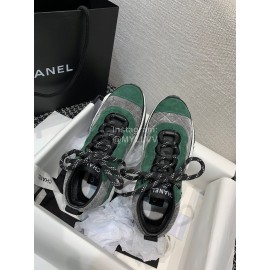Chanel Mesh Lace Up Sneakers For Men And Women Green