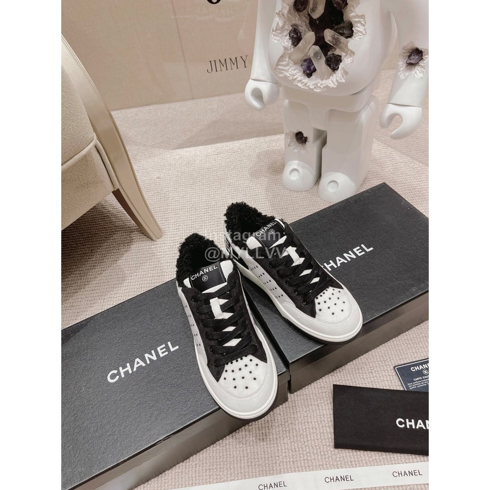Chanel Autumn Winter New Lace Up Casual Sneakers For Women White