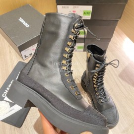 Chanel Autumn Winter New Cowhide High Heeled Martin Boots Black