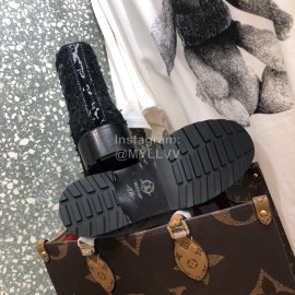 Chanel Autumn Winter Woolen Leather Lace Up Martin Boots Black