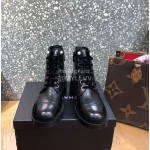 Chanel Autumn Winter Leather Lace Up Martin Boots Black