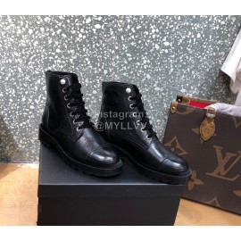 Chanel Autumn Winter Leather Lace Up Martin Boots Black
