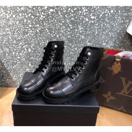 Chanel Autumn Winter Leather Lace Up Martin Boots Black