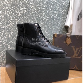 Chanel Autumn Winter Leather Lace Up Martin Boots Black