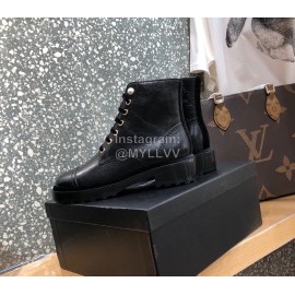 Chanel Autumn Winter Leather Lace Up Martin Boots Black