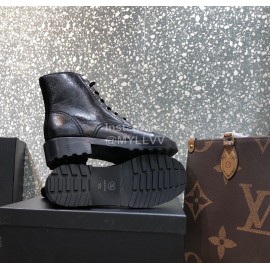 Chanel Autumn Winter Leather Lace Up Martin Boots Black