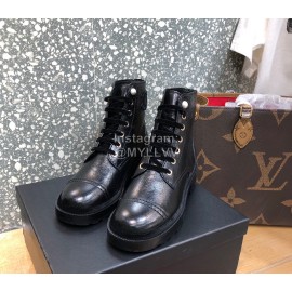 Chanel Autumn Winter Leather Lace Up Martin Boots Black