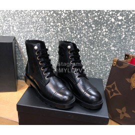 Chanel Autumn Winter Leather Lace Up Martin Boots Black