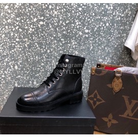 Chanel Autumn Winter Leather Lace Up Martin Boots Black