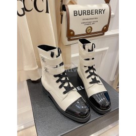 Chanel Autumn Winter Fashion Cowhide Lace Up Martin Boots White