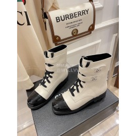 Chanel Autumn Winter Fashion Cowhide Lace Up Martin Boots White