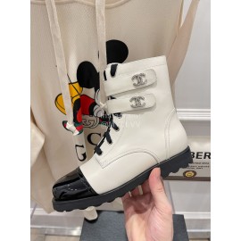 Chanel Autumn Winter Fashion Cowhide Lace Up Martin Boots White