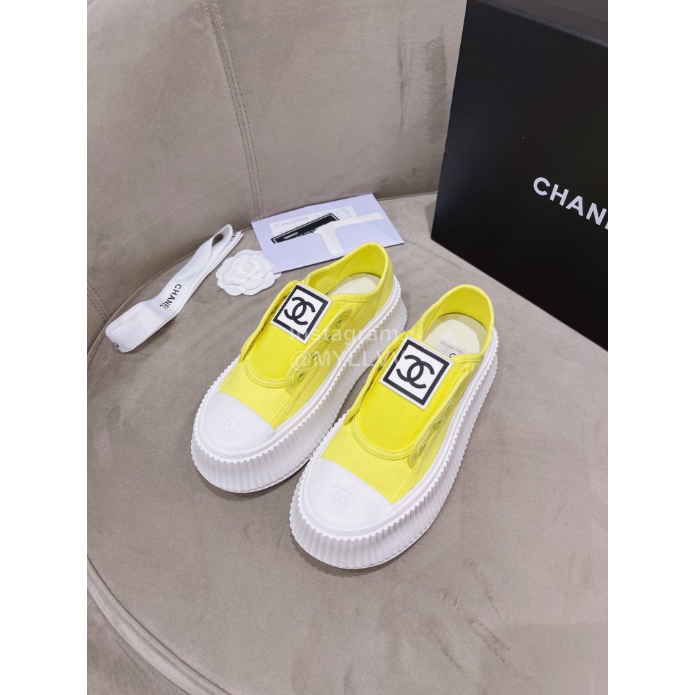 Chanel Casual Thick Soled Canvas Shoes For Women Yellow