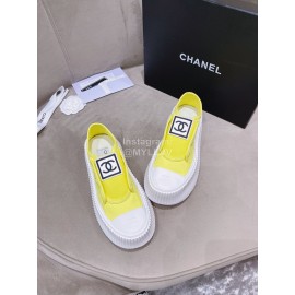 Chanel Casual Thick Soled Canvas Shoes For Women Yellow