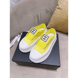 Chanel Casual Thick Soled Canvas Shoes For Women Yellow