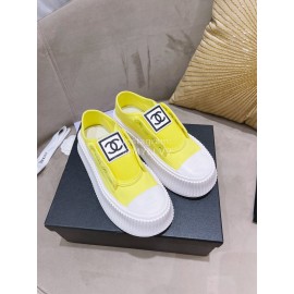 Chanel Casual Thick Soled Canvas Shoes For Women Yellow