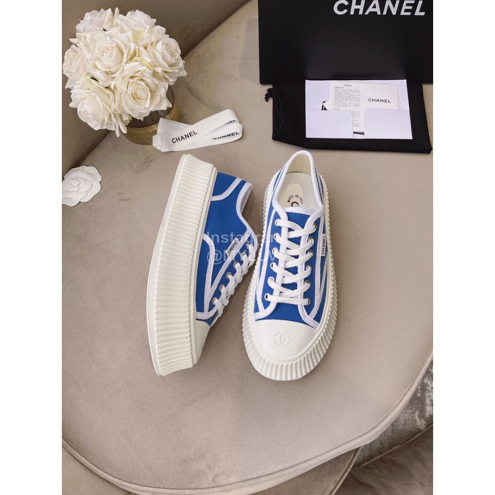 Chanel Casual Thick Soled Canvas Shoes For Women Blue